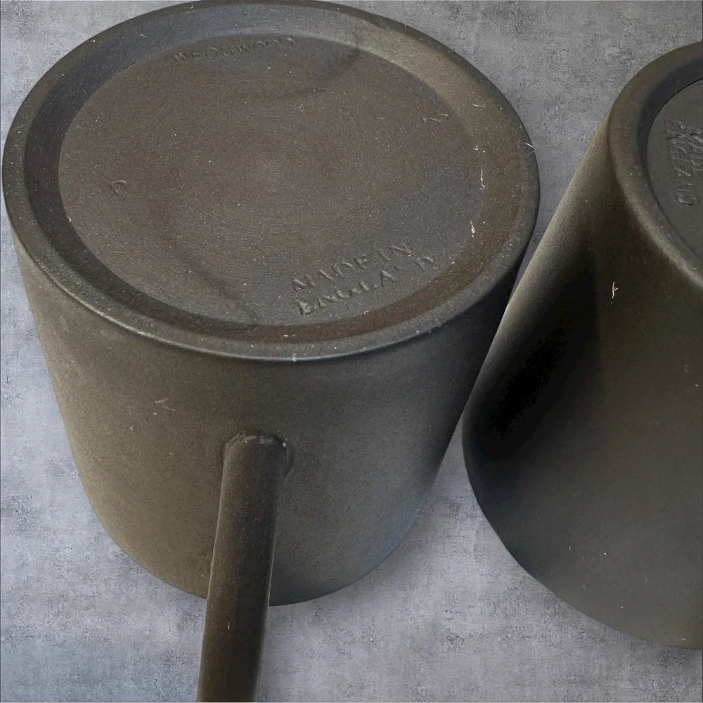 2 WEDGWOOD BASALT BLACK Bond Shape Demitasse‎ Espresso Cup & Saucer Set England